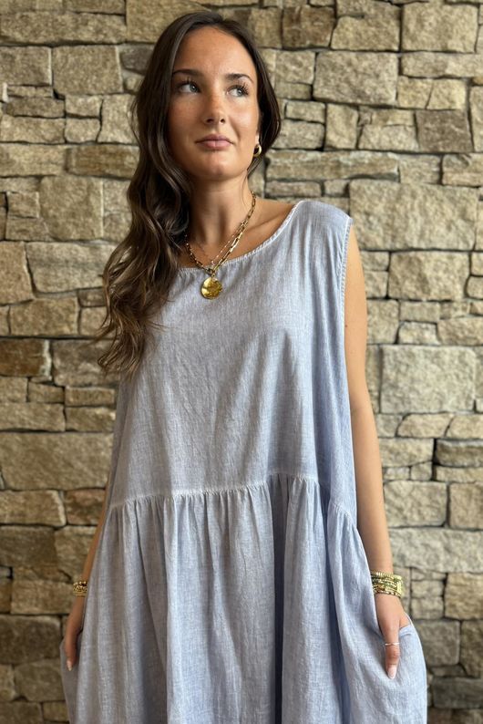 Lenni Cotton Smock Dress Washed Denim /50=